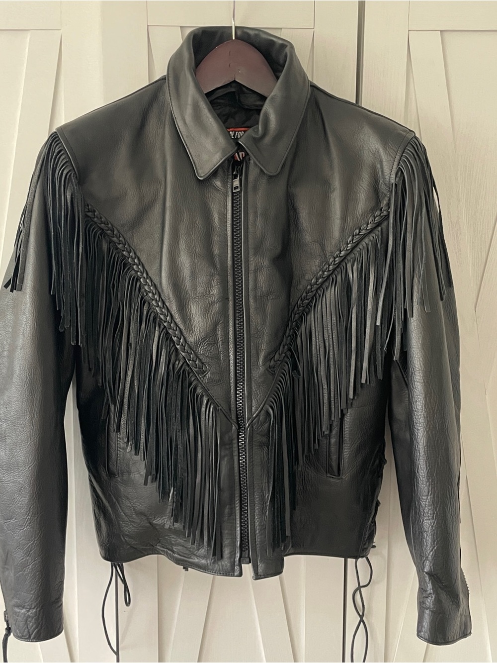 🏍️ NEW!! Interstate Classic Leather Womens Black Motorcycle Jacket With Fringe